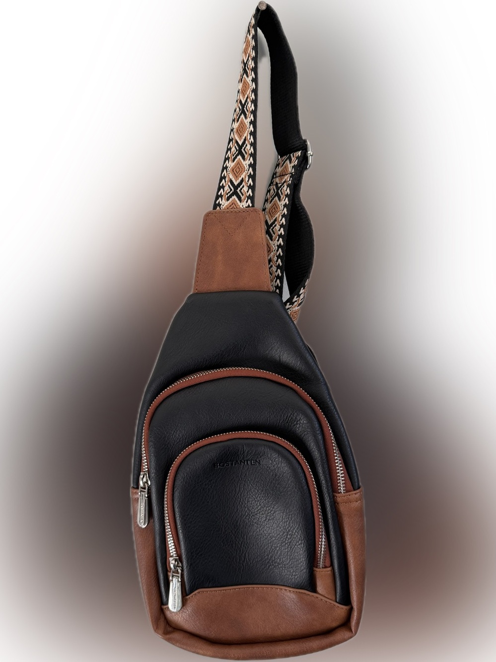 BOSTANTEN Black Brown Sling Bag Boho Guitar Strap Crossbody Chest Bag